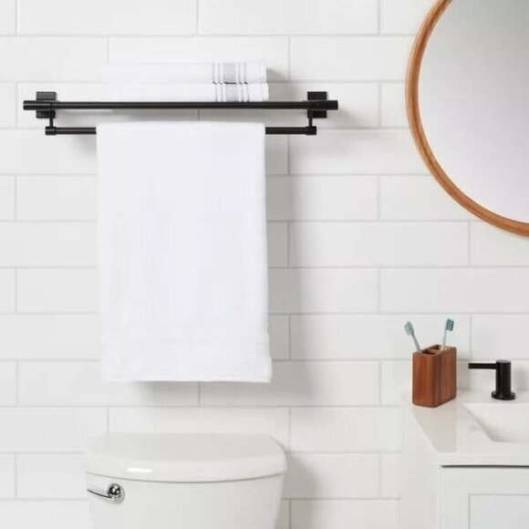 Modern Double Towel Rack Matte Black Finish Threshold 24" - Picture 1 of 3